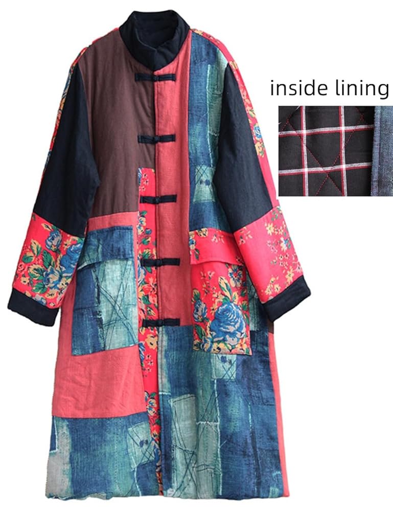 ジャケット・アウター botanical pattern nylon long coat Amazon.com: CORETIC Women's Thick Cotton Quilted Trench Coat